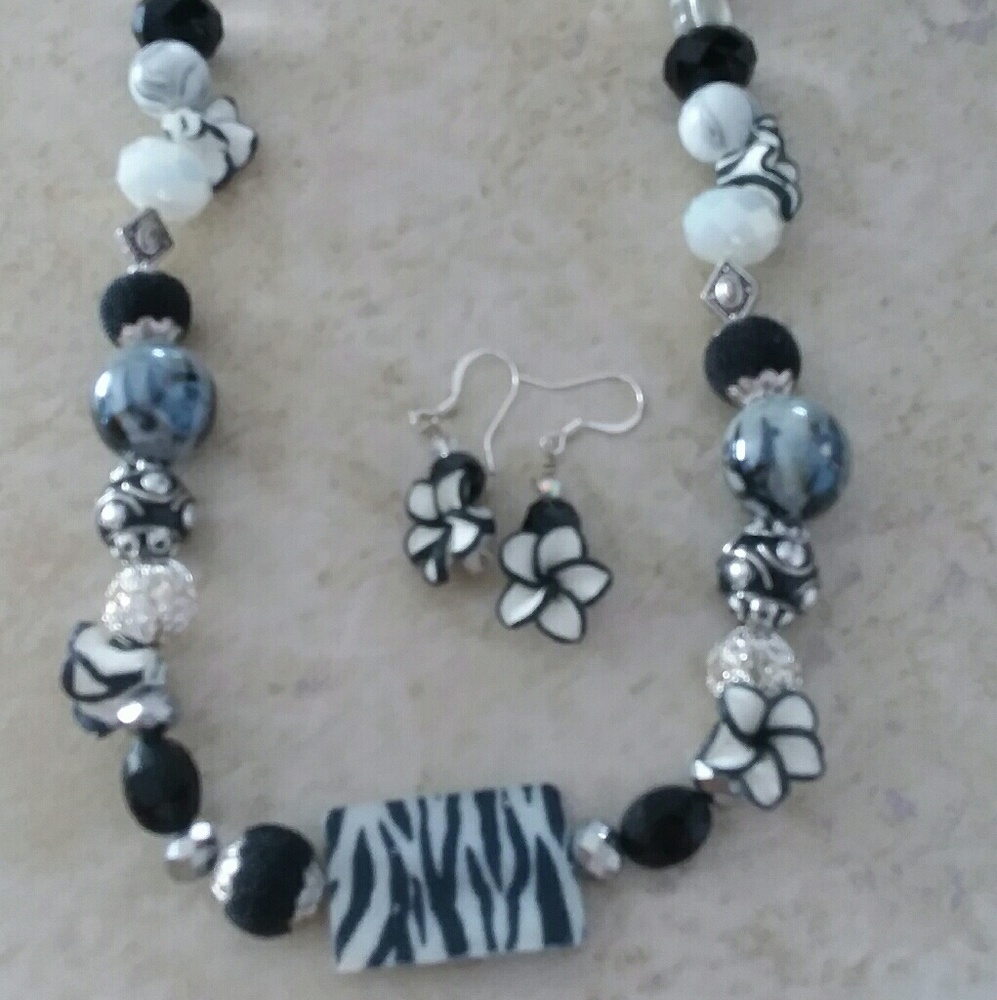 Black and White handmade Stone necklace
